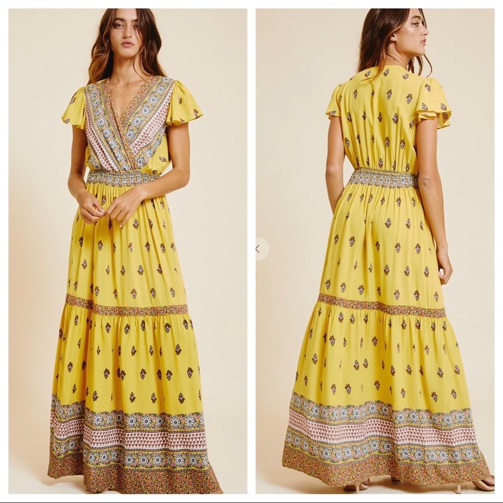 Natalie Short Flowy Sleeves Print Maxi Boho Dress - Picture 4 of 5